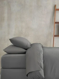 Next Grey Charcoal Cotton Rich Plain Duvet Cover and Pillowcase Set Best