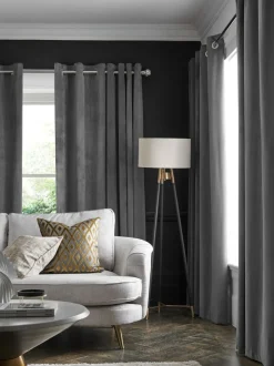 Next Grey Charcoal Matte Velvet Lined Curtains Sale