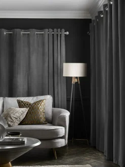 Next Grey Charcoal Matte Velvet Lined Curtains Sale