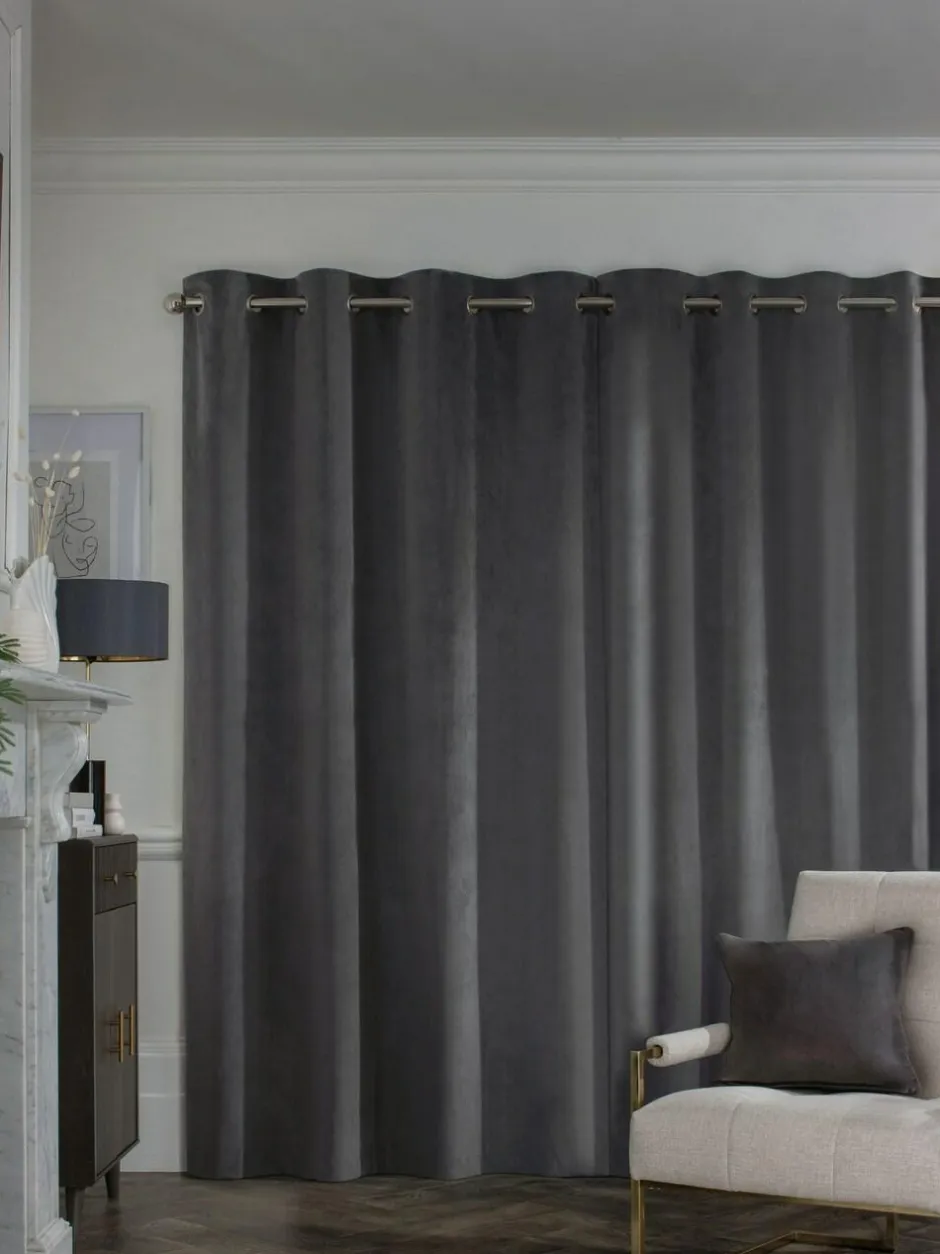 Next Grey Charcoal Matte Velvet Lined Curtains Sale