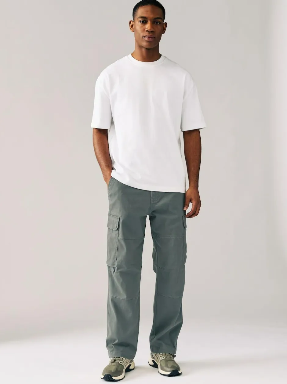 Next Relaxed Fit Cotton Stretch Cargo Trousers Grey Charcoal Sale