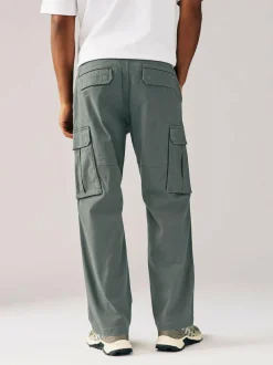 Next Relaxed Fit Cotton Stretch Cargo Trousers Grey Charcoal Sale