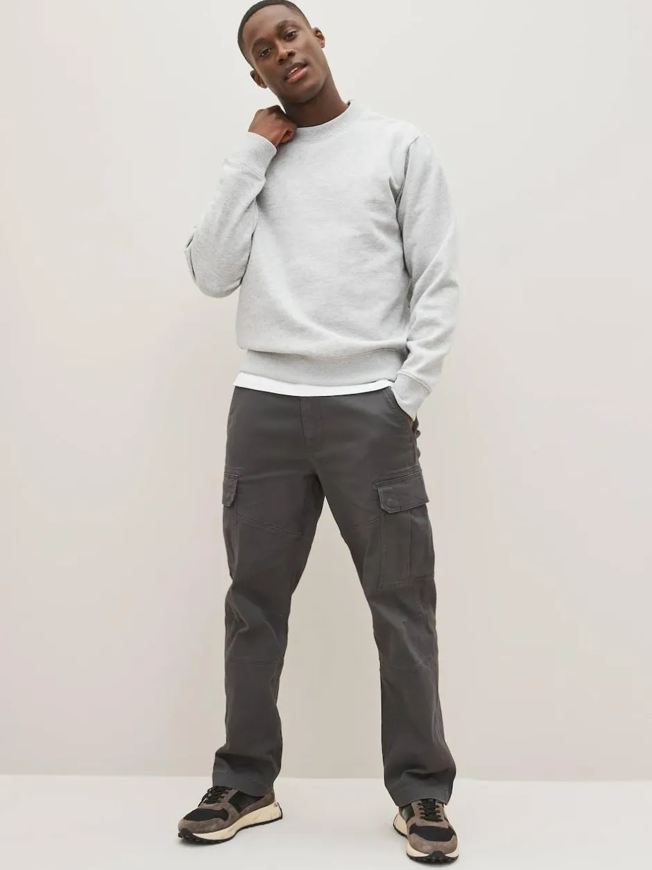 Next Grey Charcoal Straight Fit Cotton Stretch Cargo Trousers Sale
