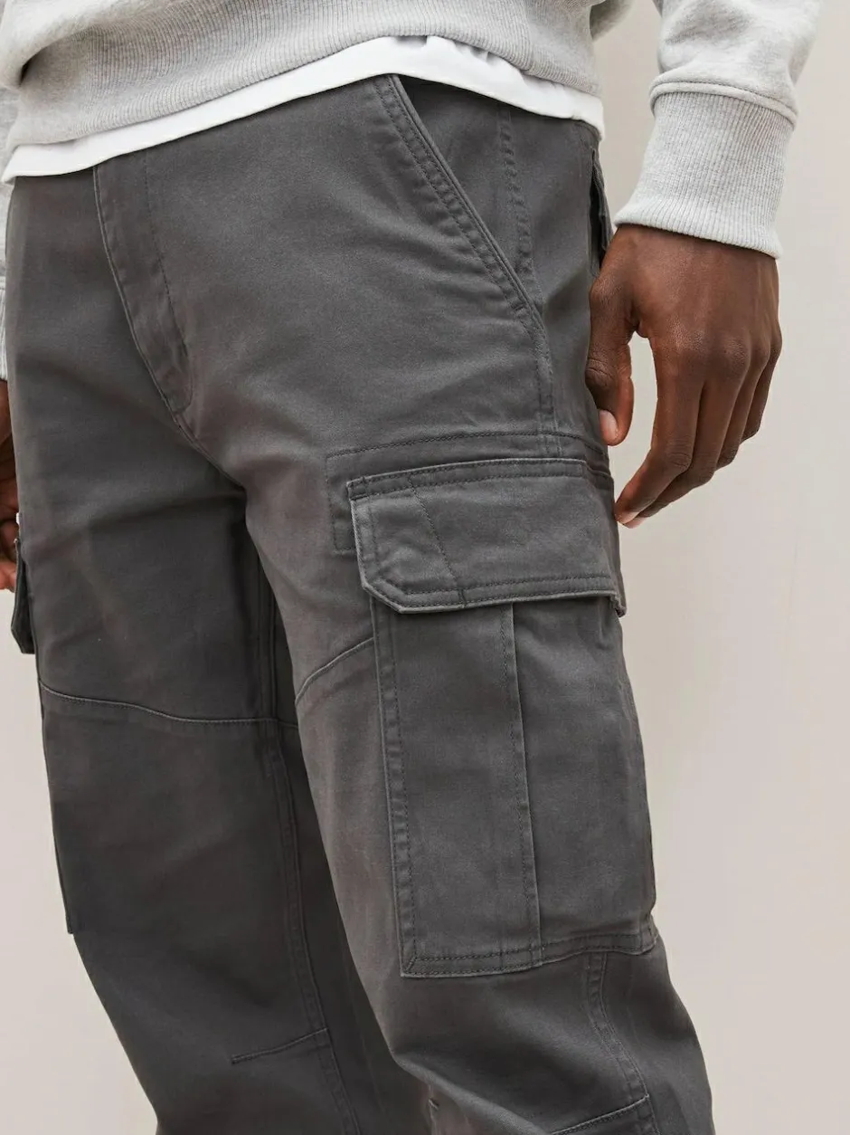 Next Grey Charcoal Straight Fit Cotton Stretch Cargo Trousers Sale