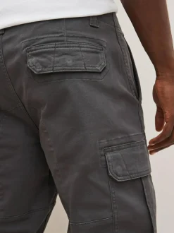 Next Grey Charcoal Straight Fit Cotton Stretch Cargo Trousers Sale