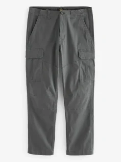 Next Grey Charcoal Straight Fit Cotton Stretch Cargo Trousers Sale