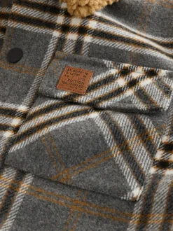 Next Lined Shacket (3-16yrs) Grey Check Borg Collar Best
