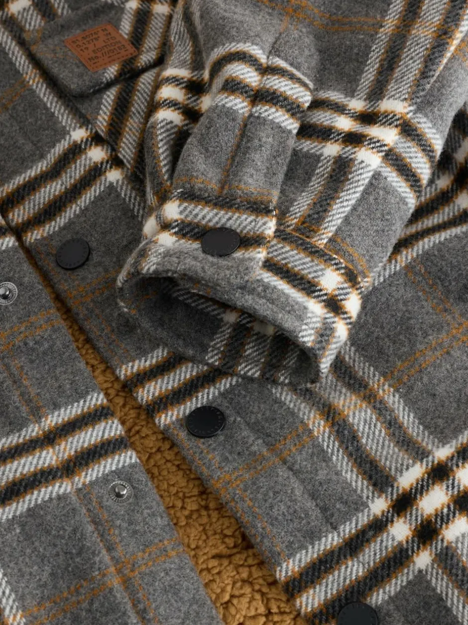 Next Lined Shacket (3-16yrs) Grey Check Borg Collar Best