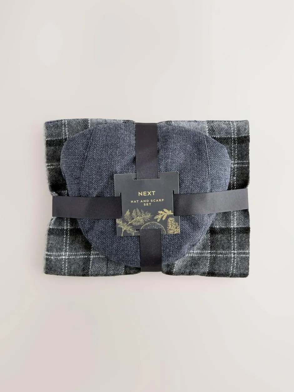 Next Grey Check Flat Cap And Scarf Set Hot