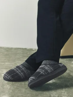 Next Grey Check Mule Slippers