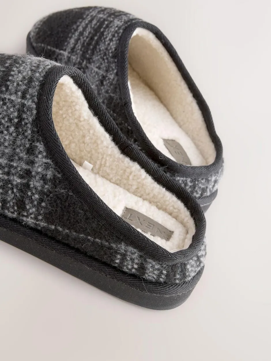 Next Grey Check Mule Slippers