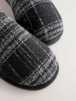 Next Grey Check Mule Slippers