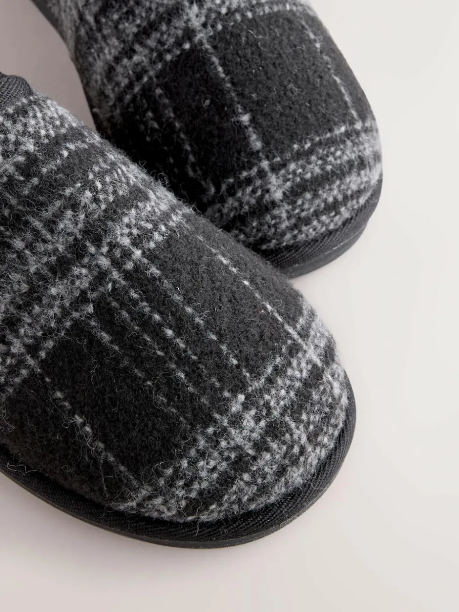 Next Grey Check Mule Slippers