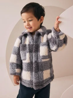 Next Borg Fleece Shacket (3mths-7yrs) Grey Checkerboard Hot