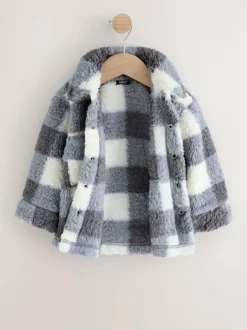 Next Borg Fleece Shacket (3mths-7yrs) Grey Checkerboard Hot