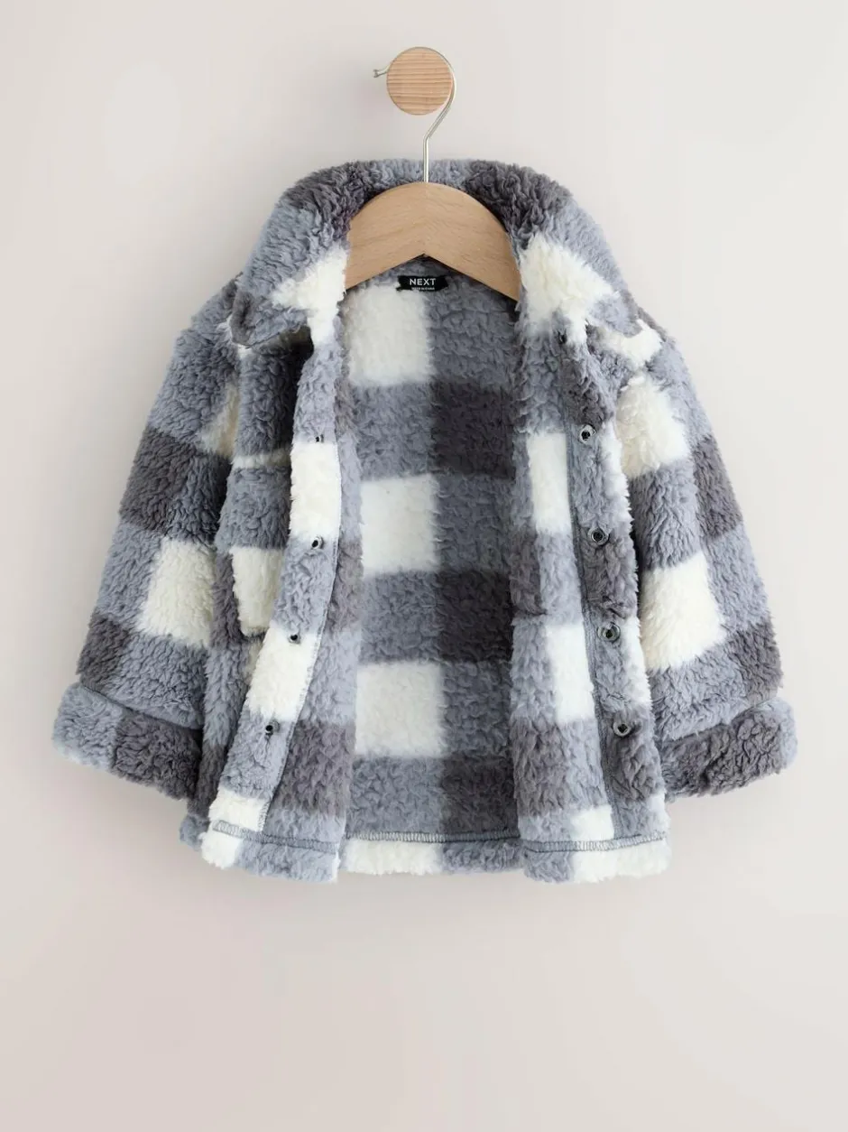 Next Borg Fleece Shacket (3mths-7yrs) Grey Checkerboard Hot