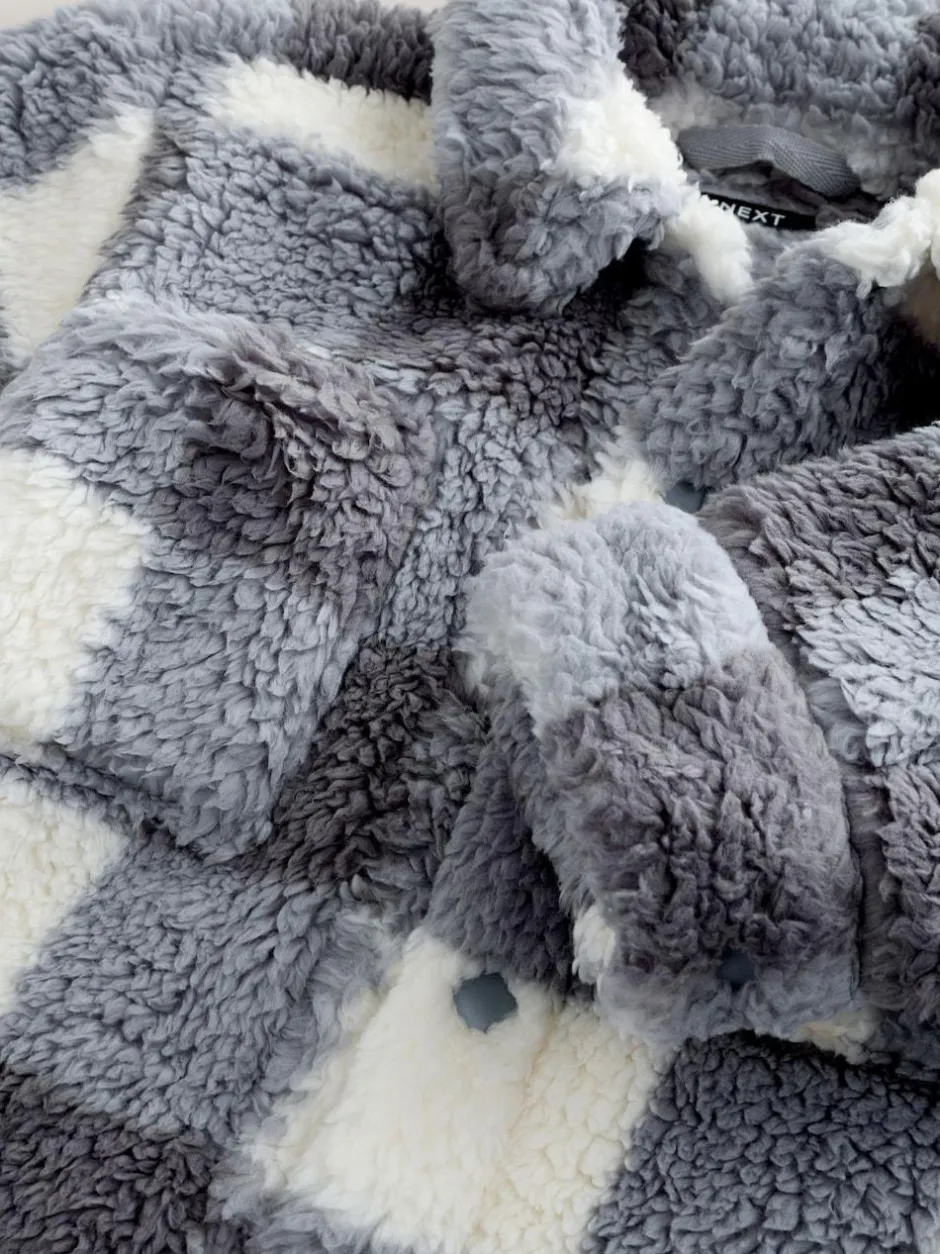 Next Borg Fleece Shacket (3mths-7yrs) Grey Checkerboard Hot