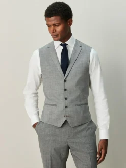 Next Contrast Fabric Detail Suit Waistcoat Grey Best