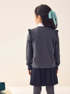 Next Grey Cotton Rich Frill Shoulder School Cardigan (3-16yrs) Hot