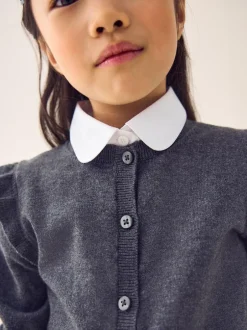 Next Grey Cotton Rich Frill Shoulder School Cardigan (3-16yrs) Hot