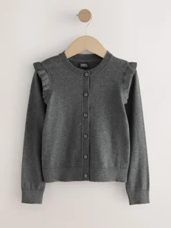 Next Grey Cotton Rich Frill Shoulder School Cardigan (3-16yrs) Hot
