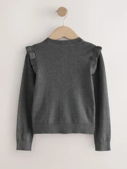 Next Grey Cotton Rich Frill Shoulder School Cardigan (3-16yrs) Hot