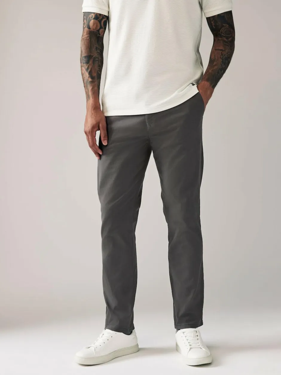 Next Grey Dark Slim Fit Stretch Chinos Trousers Best