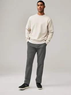 Next Grey Dark Straight Fit Stretch Chinos Trousers Clearance