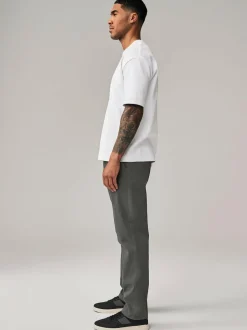 Next Grey Dark Straight Fit Stretch Chinos Trousers Clearance