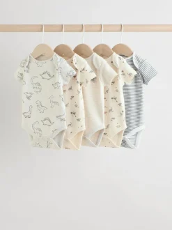 Next Grey Dinosaur Short Sleeve Baby Bodysuits 5 Pack Clearance