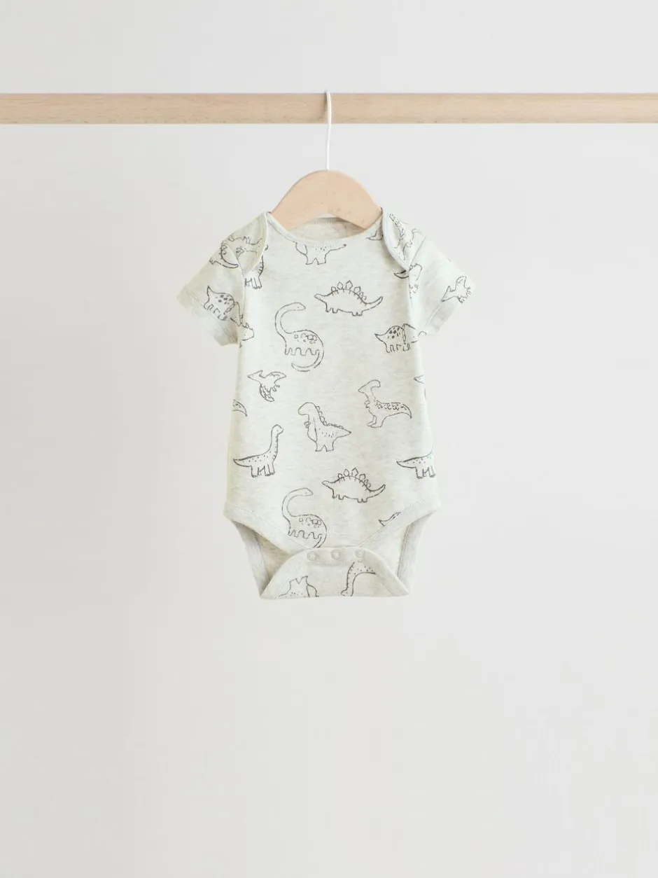 Next Grey Dinosaur Short Sleeve Baby Bodysuits 5 Pack Clearance
