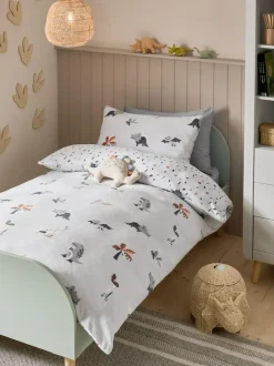 Next Grey Dinosaur Super Soft Reversible Fleece Duvet Cover and Pillowcase Set Sale