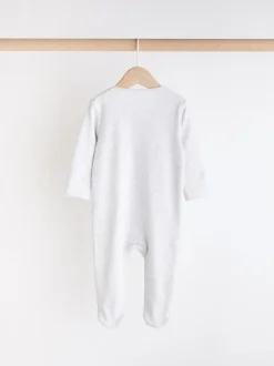 Next Essential Zipped 100% Cotton Baby Sleepsuits 3 Pack (0-3yrs) Grey Sale