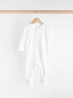 Next Essential Zipped 100% Cotton Baby Sleepsuits 3 Pack (0-3yrs) Grey Sale