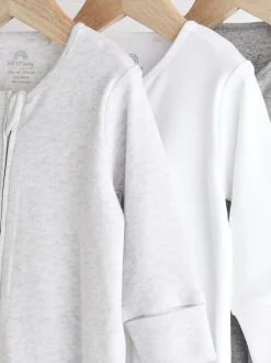 Next Essential Zipped 100% Cotton Baby Sleepsuits 3 Pack (0-3yrs) Grey Sale