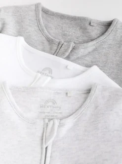 Next Essential Zipped 100% Cotton Baby Sleepsuits 3 Pack (0-3yrs) Grey Sale