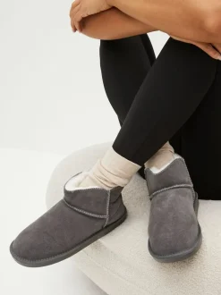 Next Faux Fur Lined Suede Slipper Boots Grey Outlet