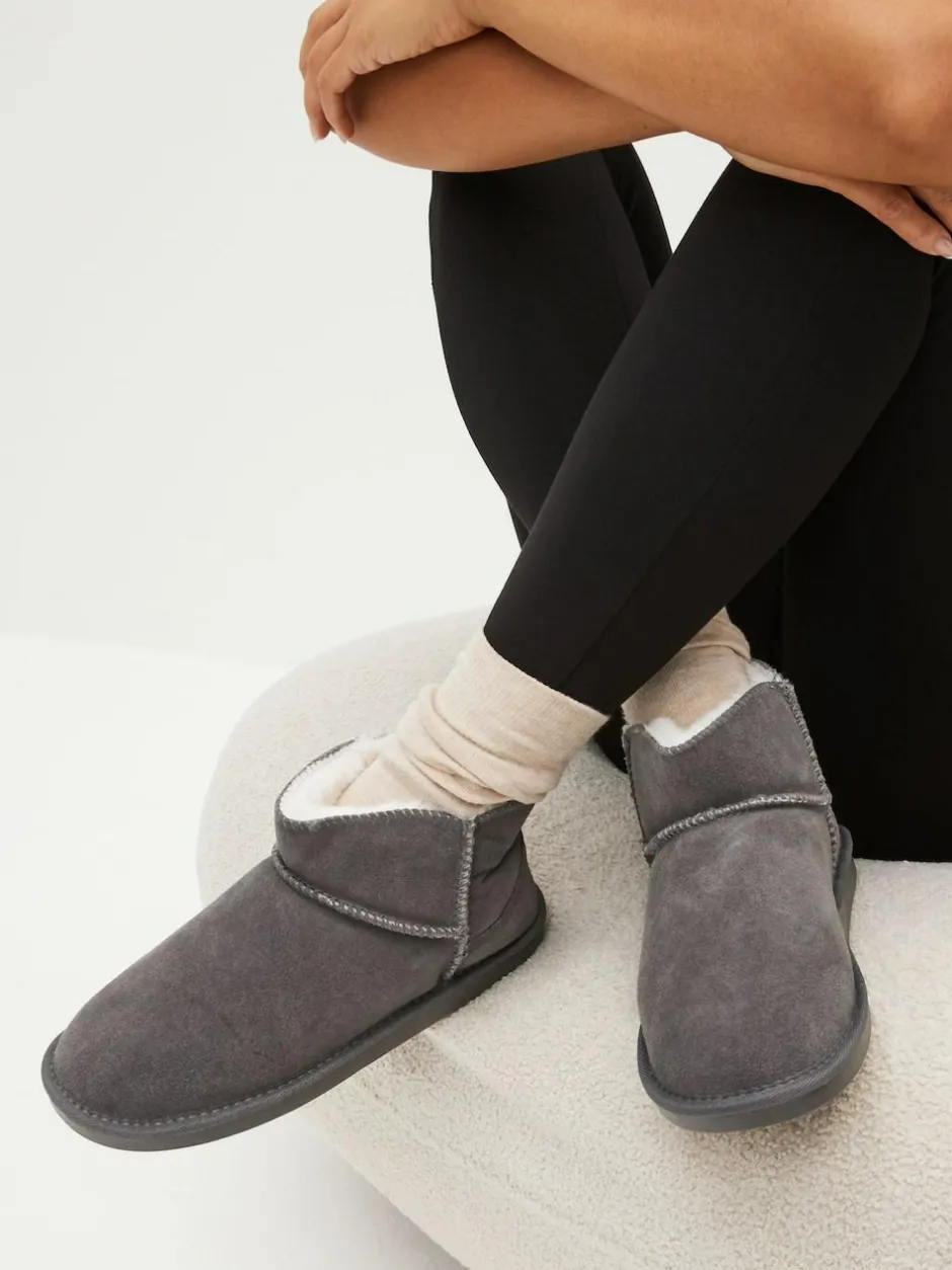 Next Faux Fur Lined Suede Slipper Boots Grey Outlet