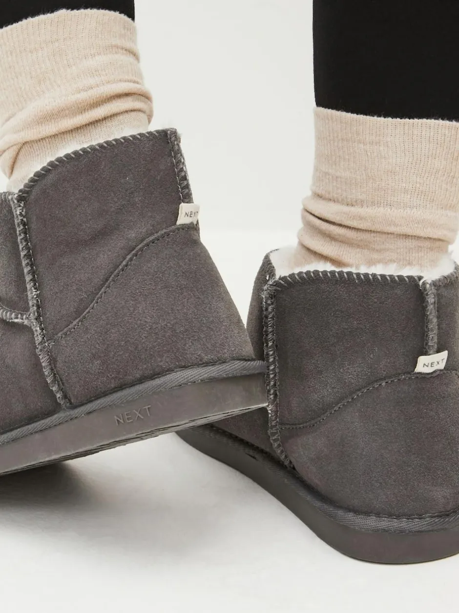 Next Faux Fur Lined Suede Slipper Boots Grey Outlet