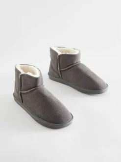 Next Faux Fur Lined Suede Slipper Boots Grey Outlet