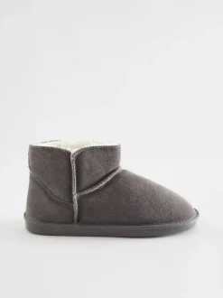 Next Faux Fur Lined Suede Slipper Boots Grey Outlet