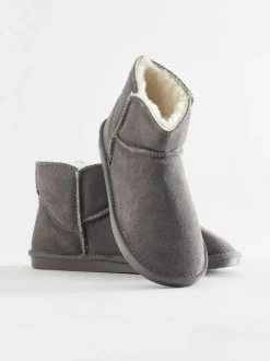 Next Faux Fur Lined Suede Slipper Boots Grey Outlet