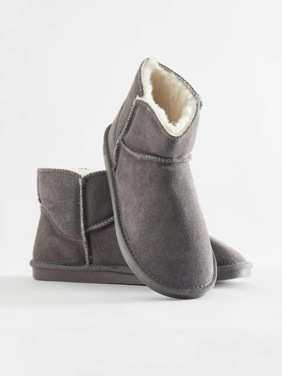 Next Faux Fur Lined Suede Slipper Boots Grey Outlet