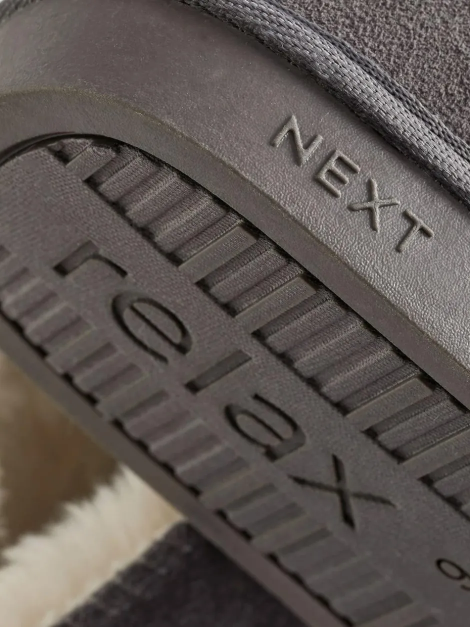 Next Faux Fur Lined Suede Slipper Boots Grey Outlet