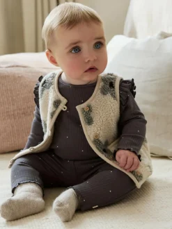 Next Baby Long Sleeve Top and Leggings with Gilet Set 3 Piece (0mths-2yrs) Grey Floral