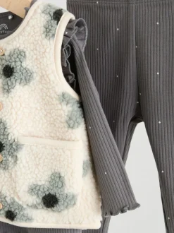 Next Baby Long Sleeve Top and Leggings with Gilet Set 3 Piece (0mths-2yrs) Grey Floral