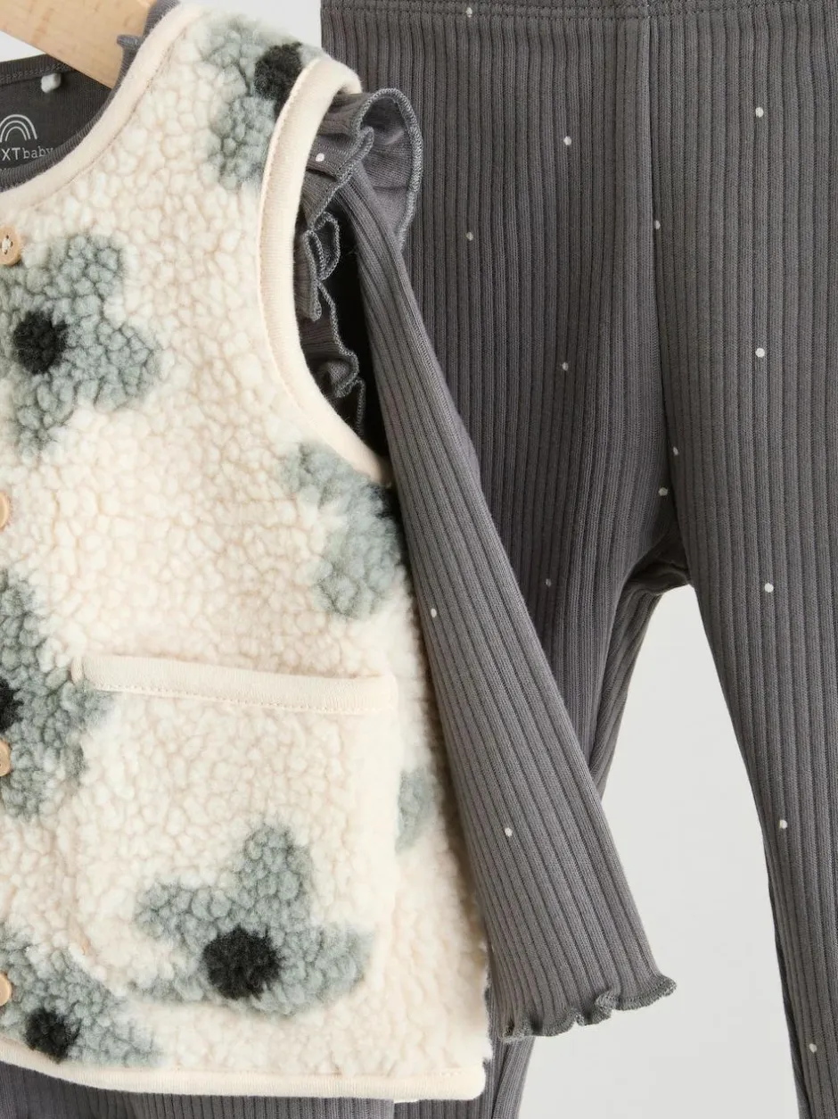 Next Baby Long Sleeve Top and Leggings with Gilet Set 3 Piece (0mths-2yrs) Grey Floral