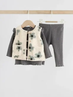 Next Baby Long Sleeve Top and Leggings with Gilet Set 3 Piece (0mths-2yrs) Grey Floral