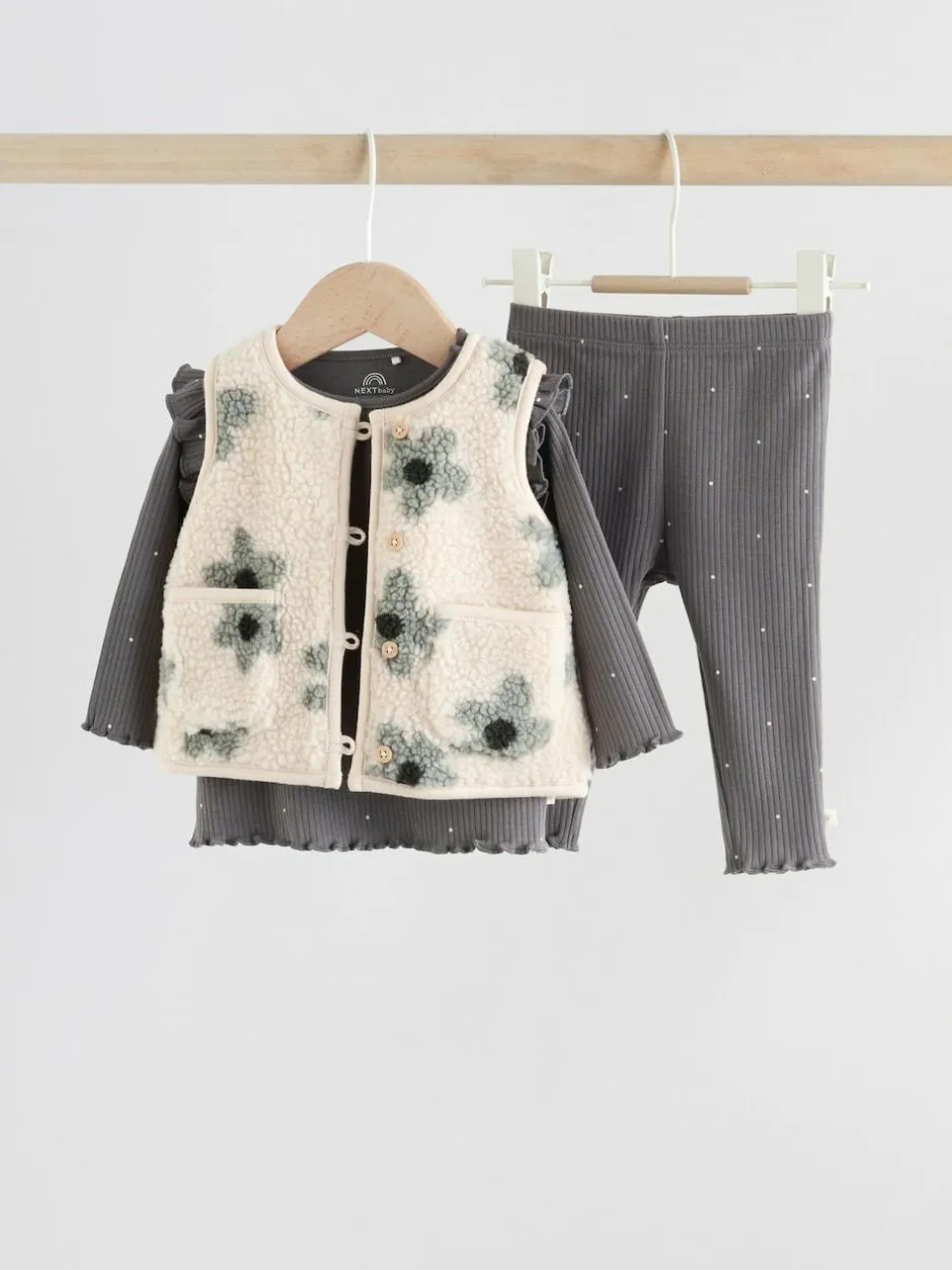 Next Baby Long Sleeve Top and Leggings with Gilet Set 3 Piece (0mths-2yrs) Grey Floral