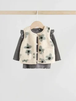 Next Baby Long Sleeve Top and Leggings with Gilet Set 3 Piece (0mths-2yrs) Grey Floral